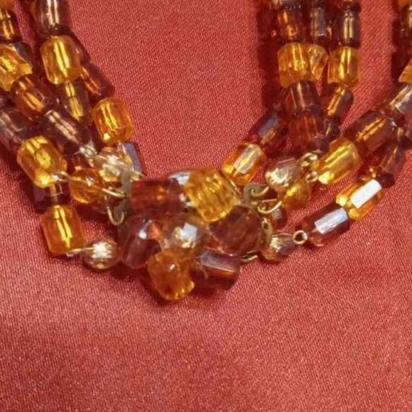 VTG 5 STRAND OF AUTUMN AMBER BEADED CHOKER BROWNS,ORANGES,YELLOW ROUND CLASP - Picture 5 of 7